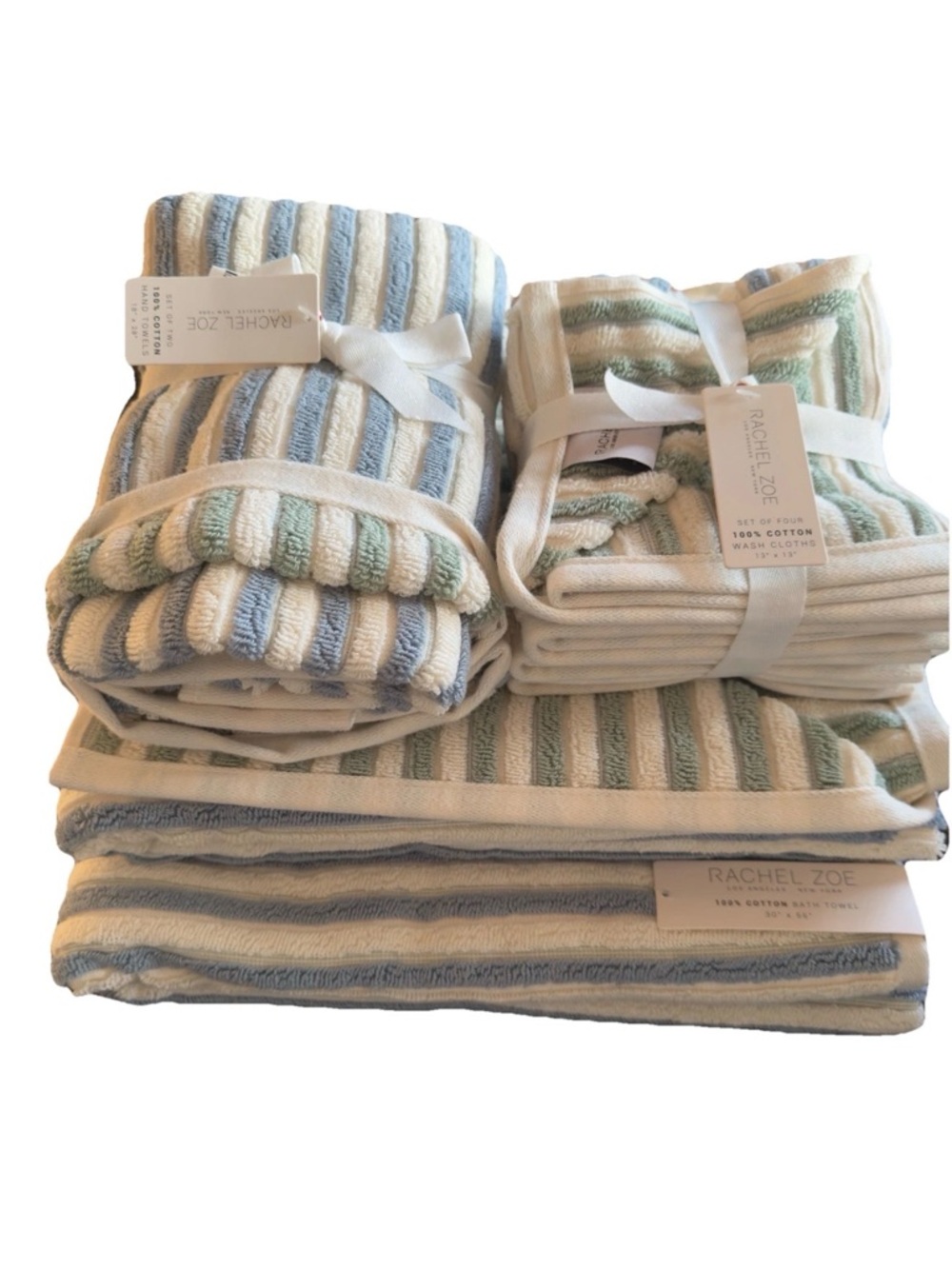 Rachel Zoe 8 Pc Set Reversible Blue Green 2 Bath 2 Hand Towels 4 Washcloths NWT - Picture 3 of 7